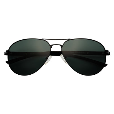 LAWRENCE - Polarized Round Metal Aviator Black Sunglasses Green Lens