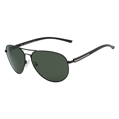 LAWRENCE - Polarized Round Metal Aviator Black Sunglasses Green Lens