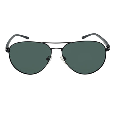 LAWRENCE - Polarized Round Metal Aviator Black Sunglasses Green Lens