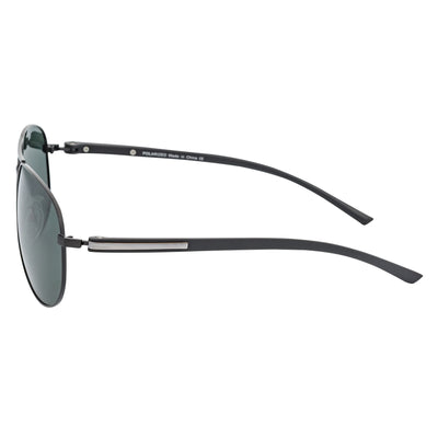 LAWRENCE - Polarized Round Metal Aviator Black Sunglasses Green Lens