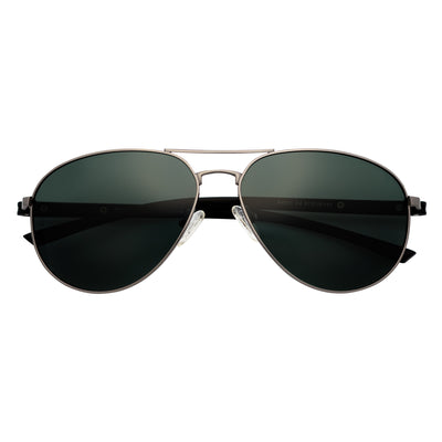 LAWRENCE - Polarized Round Metal Aviator Gunmetal Sunglasses Green Lens