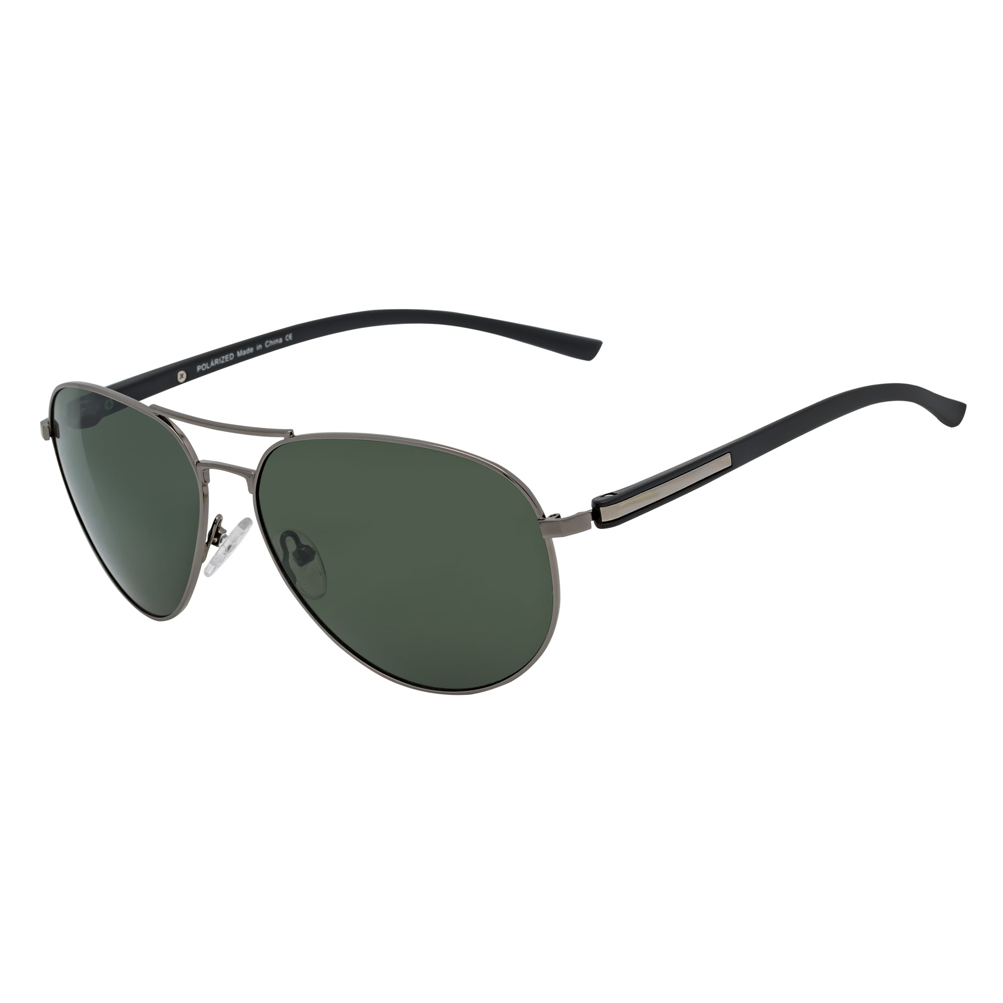 LAWRENCE - Polarized Round Metal Aviator Gunmetal Sunglasses Green Lens