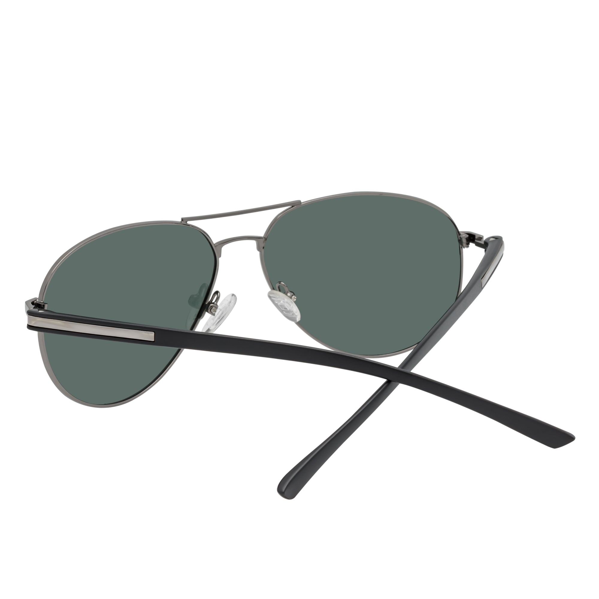 LAWRENCE - Polarized Round Metal Aviator Gunmetal Sunglasses Green Lens