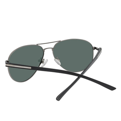 LAWRENCE - Polarized Round Metal Aviator Gunmetal Sunglasses Green Lens