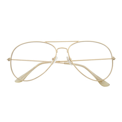 THOMPSON - Classic Blue Light Metal Aviator Gold Glasses Clear Lens 50mm