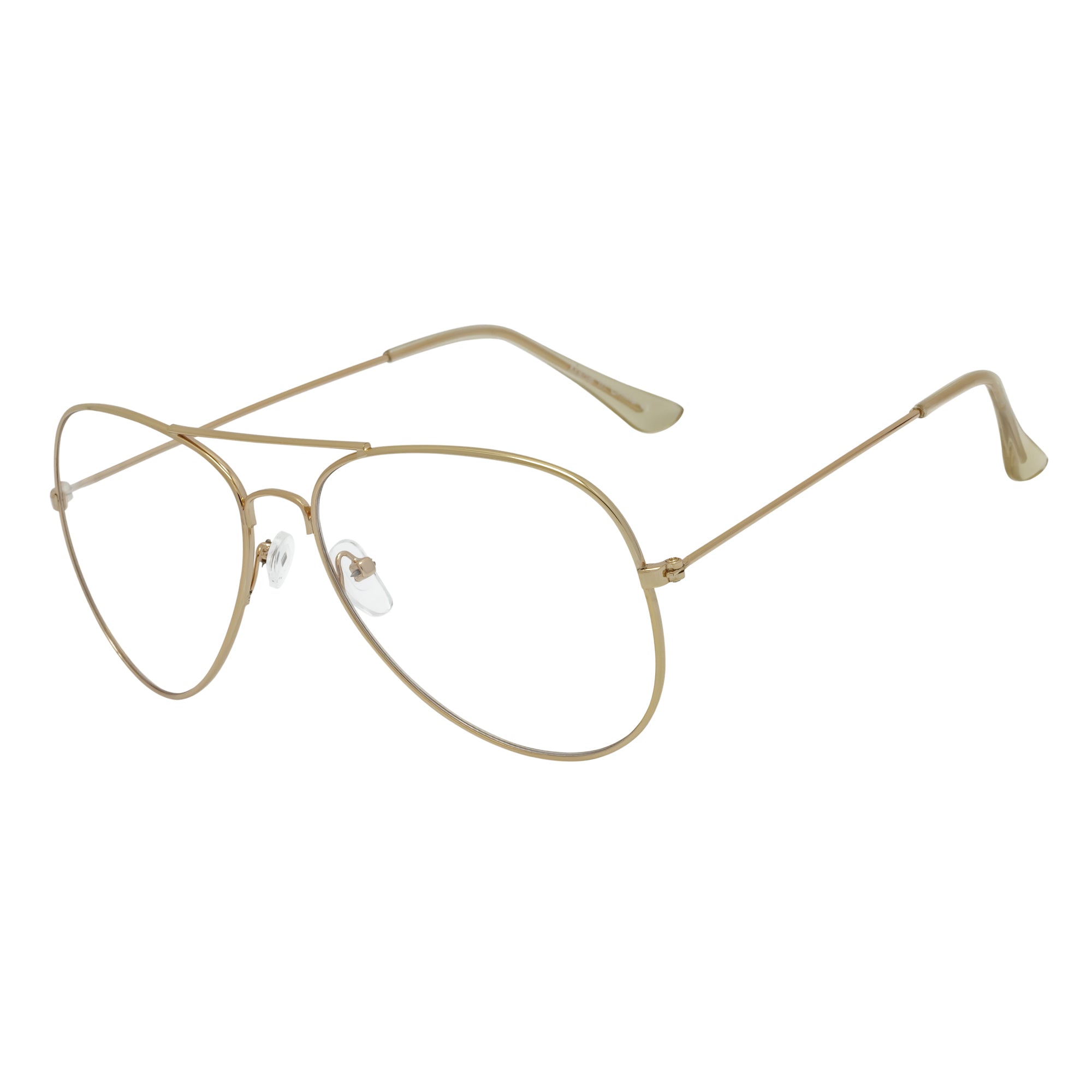 THOMPSON - Classic Blue Light Metal Aviator Gold Glasses Clear Lens 50mm