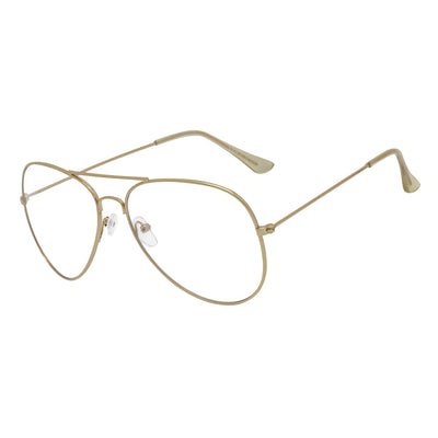THOMPSON - Classic Blue Light Metal Aviator Gold Glasses Clear Lens 50mm