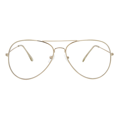 THOMPSON - Classic Blue Light Metal Aviator Gold Glasses Clear Lens 50mm