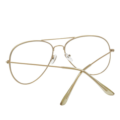 THOMPSON - Classic Blue Light Metal Aviator Gold Glasses Clear Lens 50mm