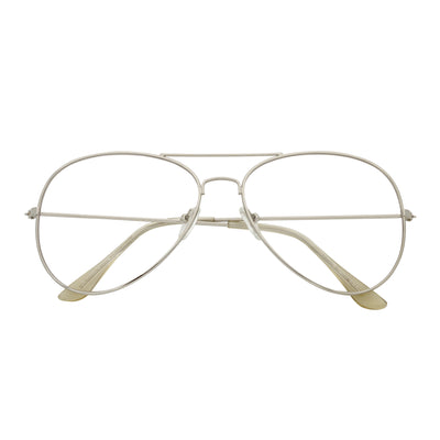 THOMPSON - Classic Blue Light Metal Aviator Silver Glasses Clear Lens 50mm