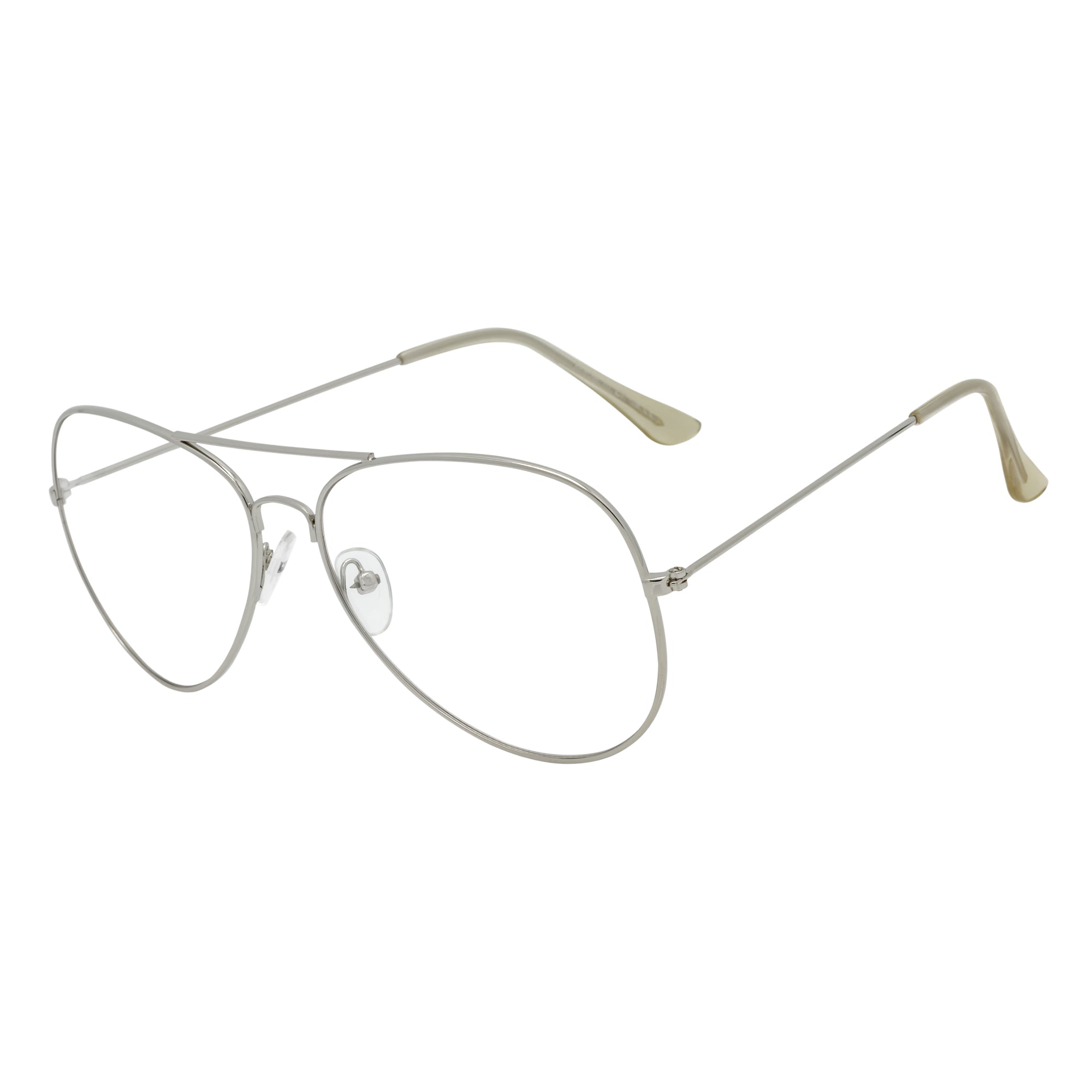 THOMPSON - Classic Blue Light Metal Aviator Silver Glasses Clear Lens 50mm