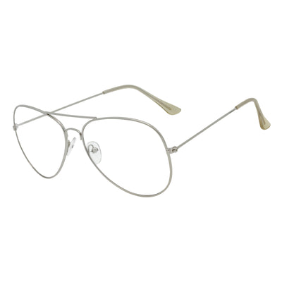 THOMPSON - Classic Blue Light Metal Aviator Silver Glasses Clear Lens 50mm