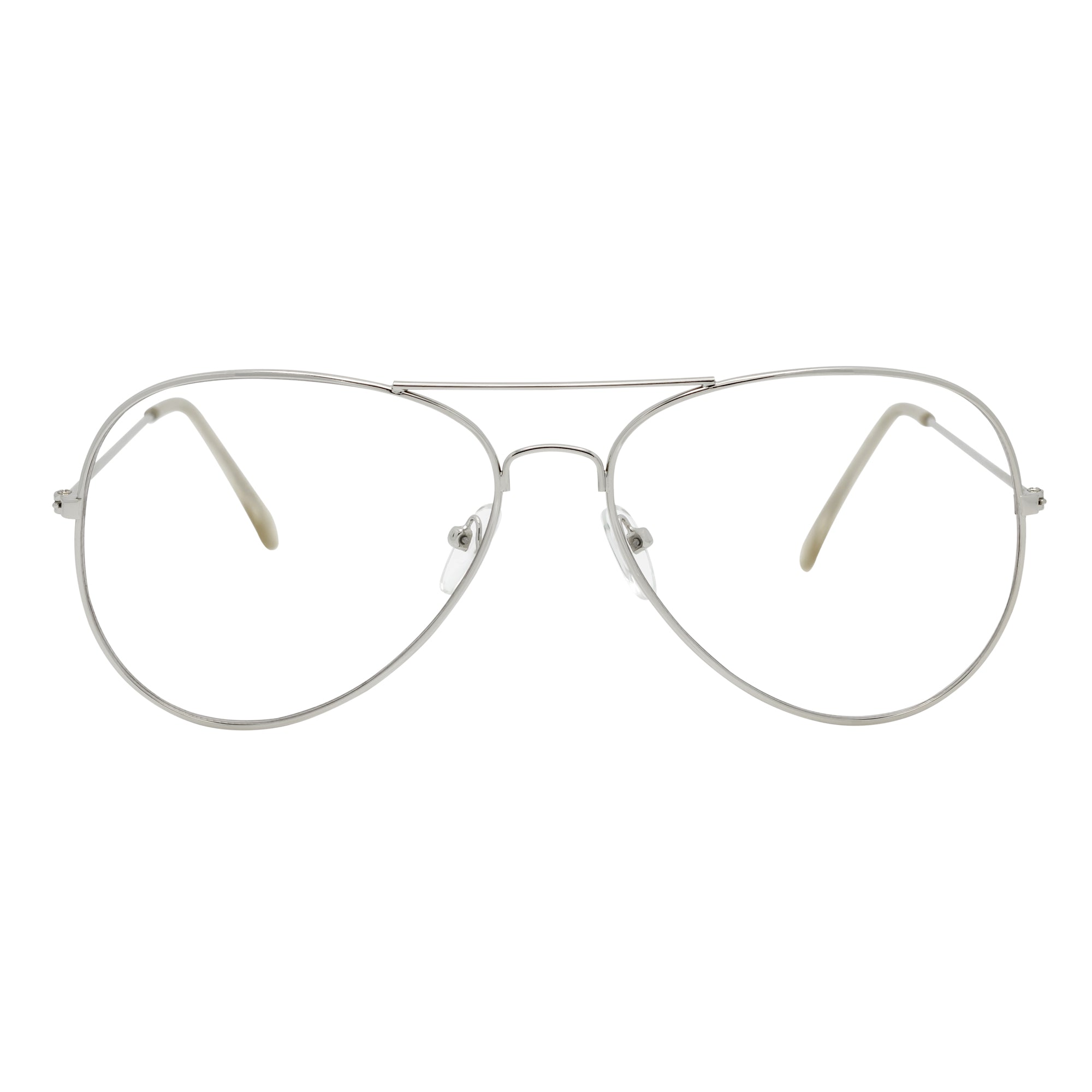 THOMPSON - Classic Blue Light Metal Aviator Silver Glasses Clear Lens 50mm