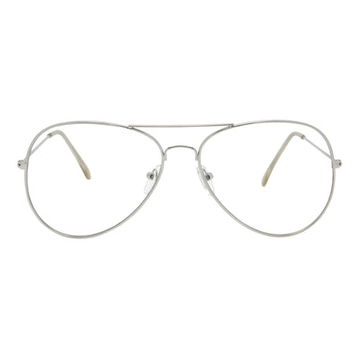 THOMPSON - Classic Blue Light Metal Aviator Silver Glasses Clear Lens 50mm
