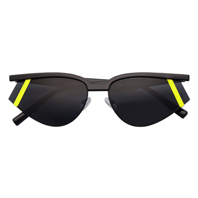 WILSHIRE - Rimless Cat Eye Sunglasses Black-Yellow Frame Smoke Lens