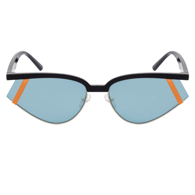 WILSHIRE - Rimless Cat Eye Sunglasses Black-Orange Frame Blue Lens