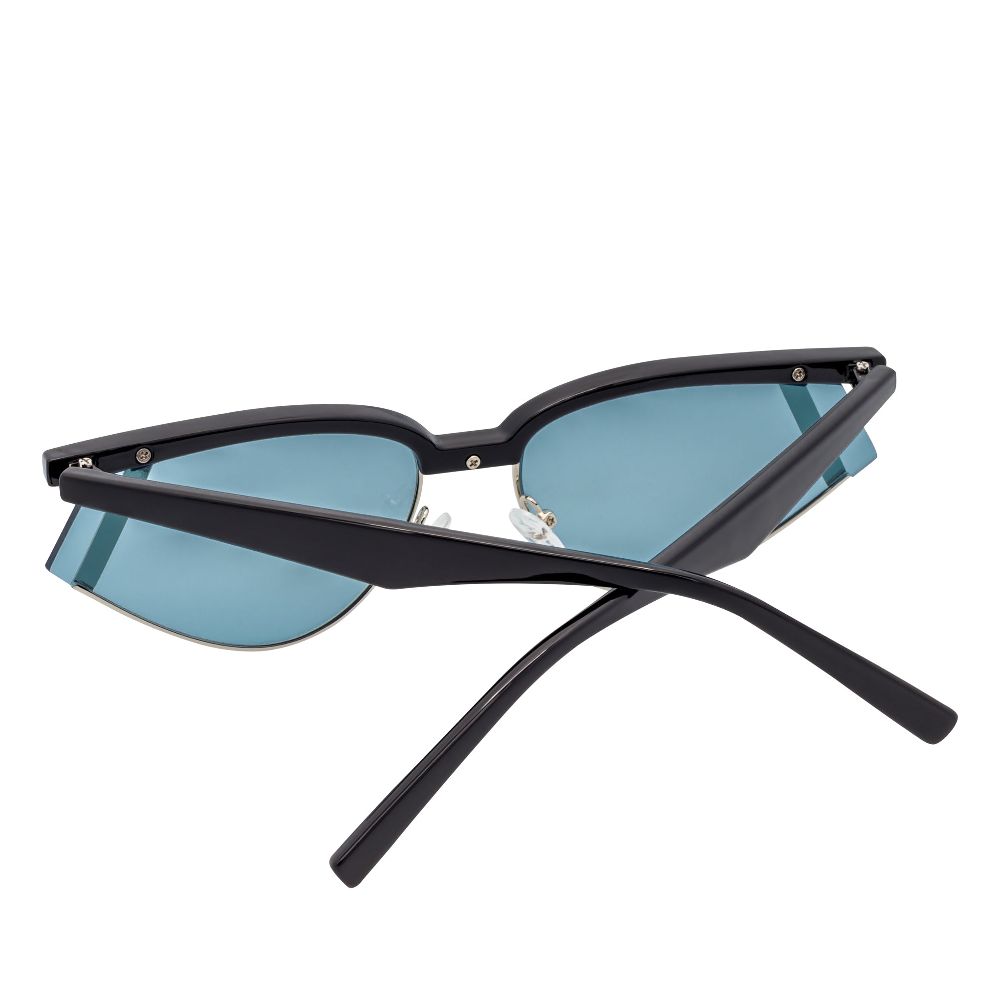 WILSHIRE - Rimless Cat Eye Sunglasses Black-Orange Frame Blue Lens