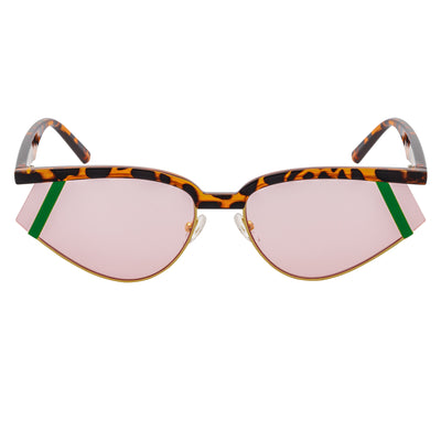 WILSHIRE - Rimless Cat Eye Sunglasses Tortoise-Green Frame Pink Lens