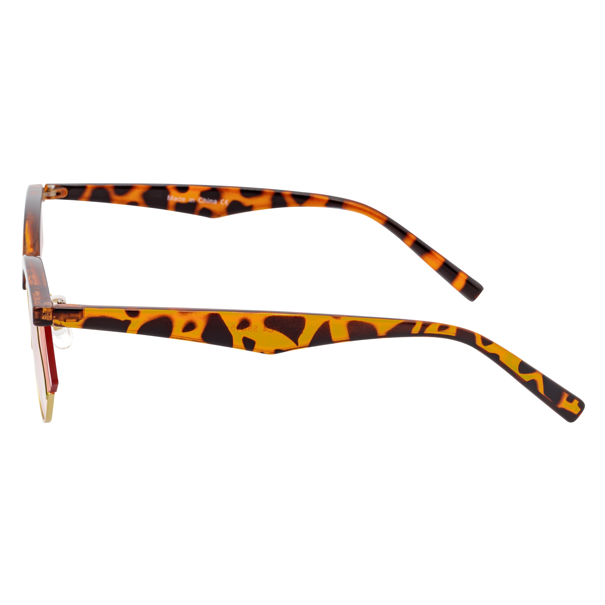 WILSHIRE - Rimless Cat Eye Sunglasses Tortoise-Green Frame Pink Lens