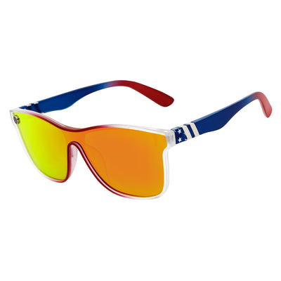 ZENITH - Mono Lens Shield Horn Rimmed Sunglasses RWB Orange Mirror