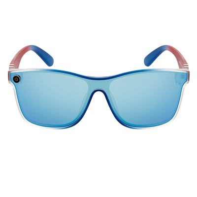 ZENITH - Mono Lens Shield Horn Rimmed Sunglasses RWB Flag Blue Mirror
