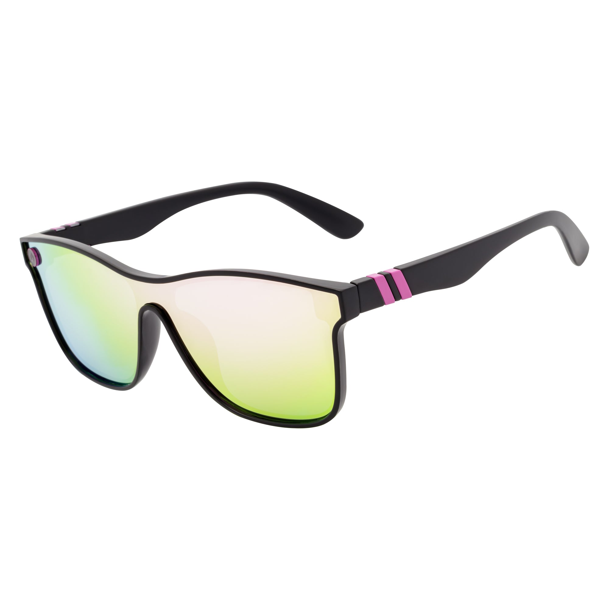 ZENITH - Mono Lens Shield Horn Rimmed Sunglasses Red-Black Pink Mirror
