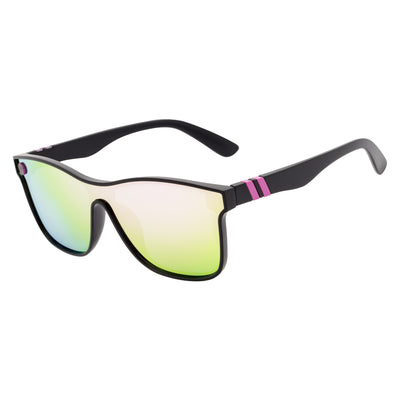 ZENITH - Mono Lens Shield Horn Rimmed Sunglasses Red-Black Pink Mirror