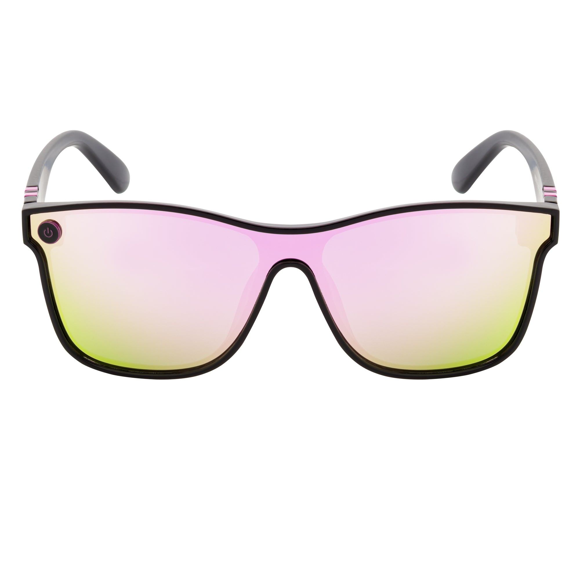 ZENITH - Mono Lens Shield Horn Rimmed Sunglasses Red-Black Pink Mirror
