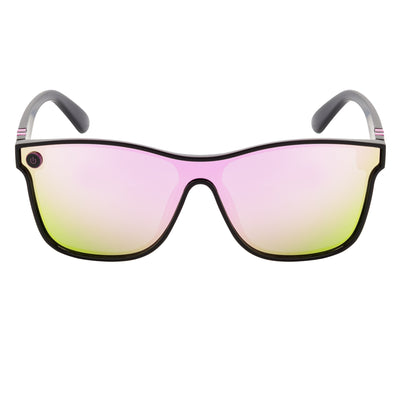 ZENITH - Mono Lens Shield Horn Rimmed Sunglasses Red-Black Pink Mirror
