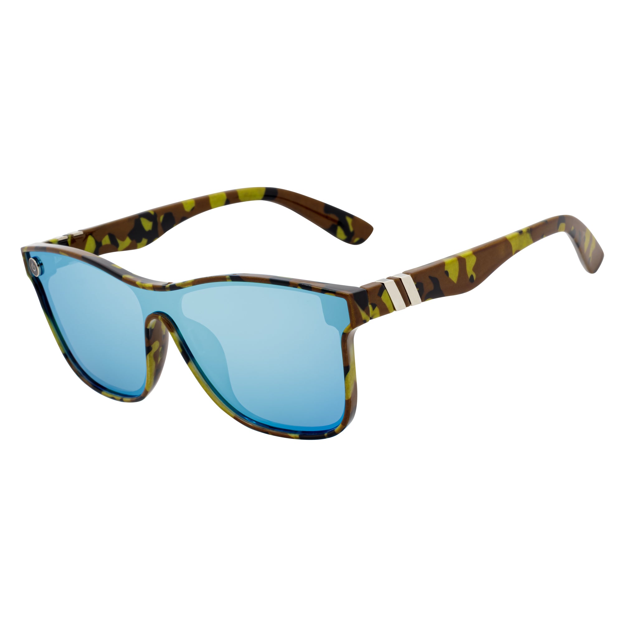ZENITH - Mono Lens Shield Horn Rimmed Sunglasses Camo Blue Mirror
