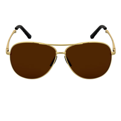 ACE - Polarized 90s Flex Arm Metal Round Aviator Sunglasses Gold Brown