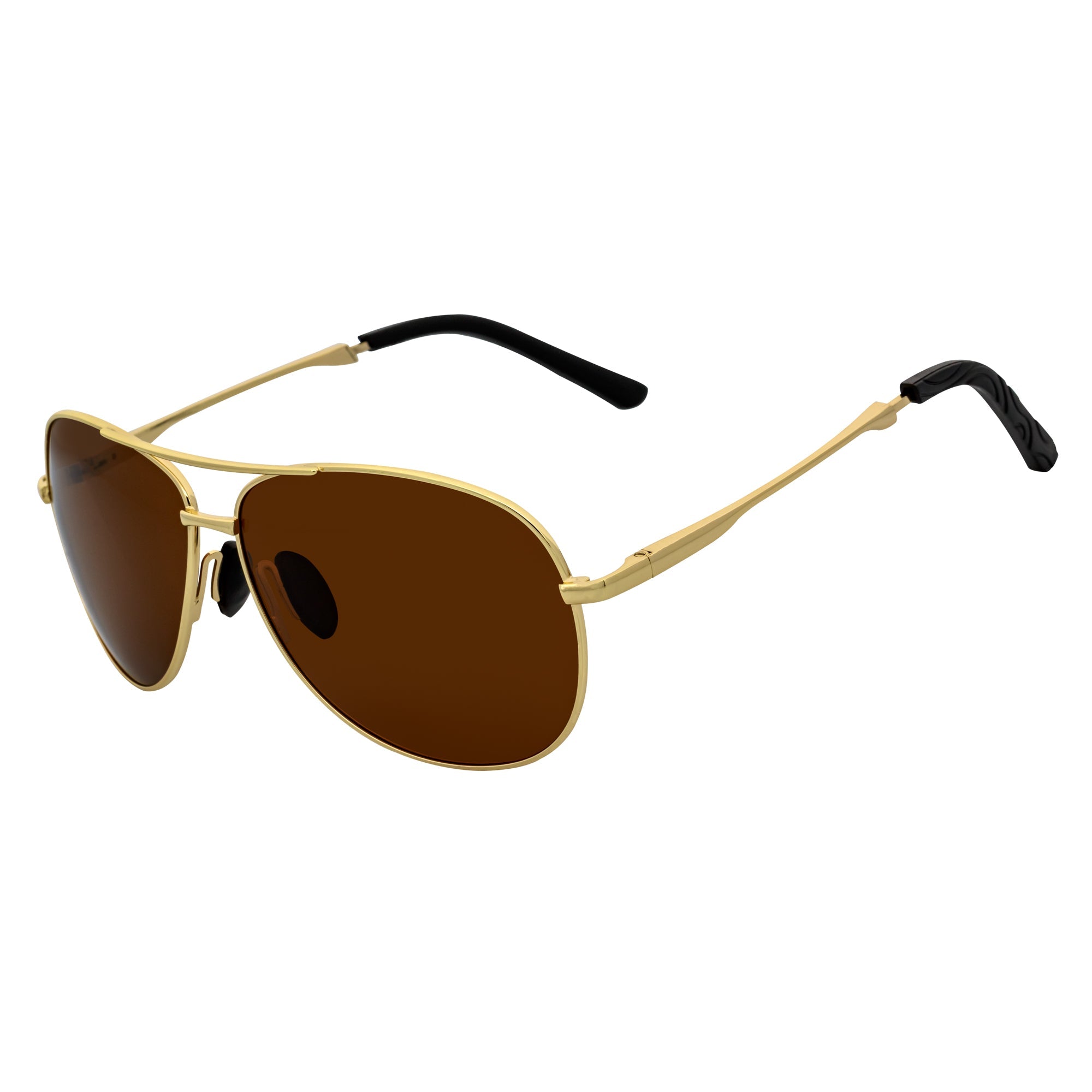 ACE - Polarized 90s Flex Arm Metal Round Aviator Sunglasses Gold Brown