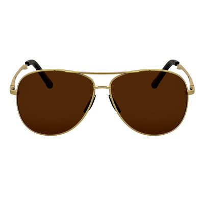 ACE - Polarized 90s Flex Arm Metal Round Aviator Sunglasses Gold Brown