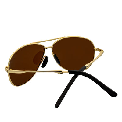 ACE - Polarized 90s Flex Arm Metal Round Aviator Sunglasses Gold Brown