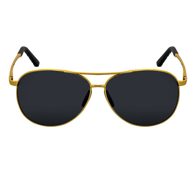 ACE - Polarized 90s Flex Arm Metal Round Aviator Sunglasses Gold Smoke