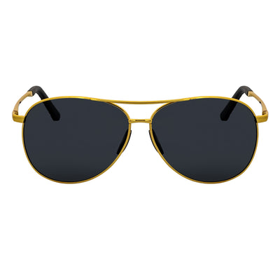 ACE - Polarized 90s Flex Arm Metal Round Aviator Sunglasses Gold Smoke