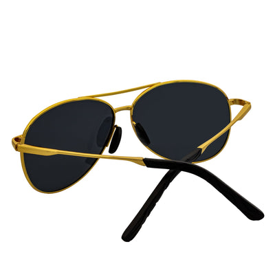 ACE - Polarized 90s Flex Arm Metal Round Aviator Sunglasses Gold Smoke