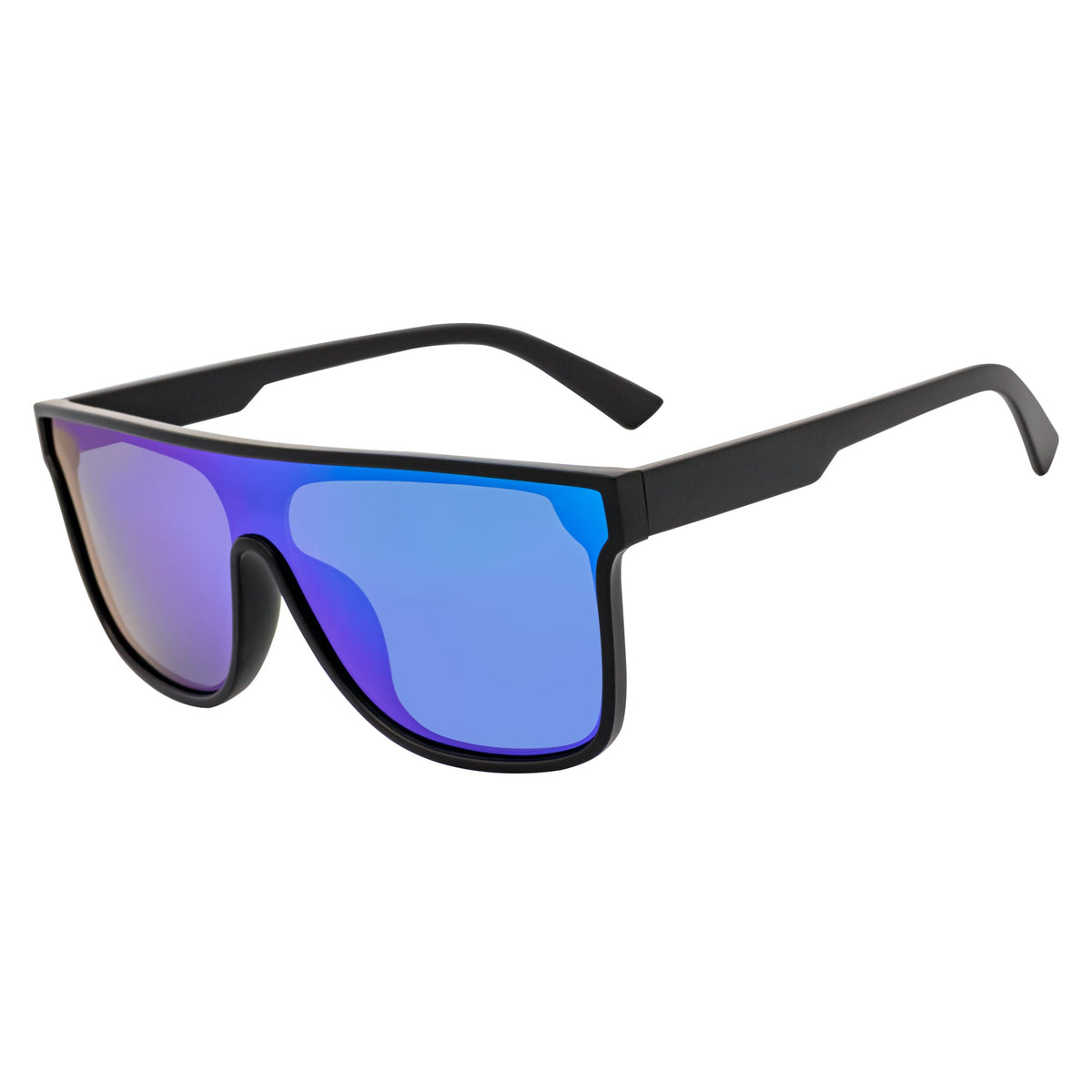 AEON - Flat Top Shield Polarized Sunglasses Mono Lens Black Green Mirror