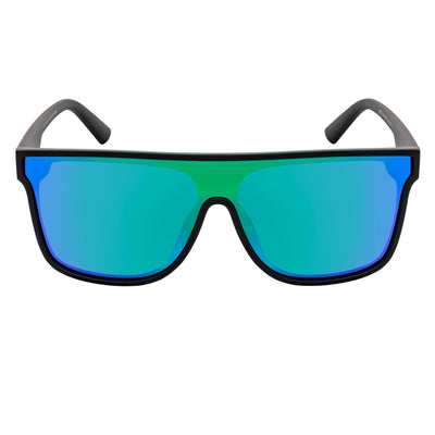 AEON - Flat Top Shield Polarized Sunglasses Mono Lens Black Green Mirror