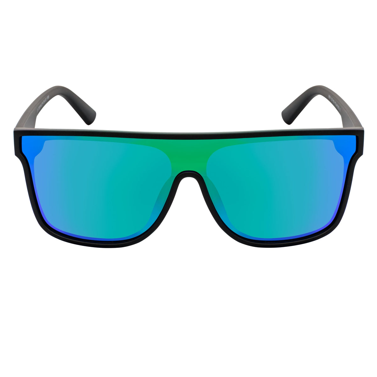 AEON - Flat Top Shield Polarized Sunglasses Mono Lens Black Green Mirror