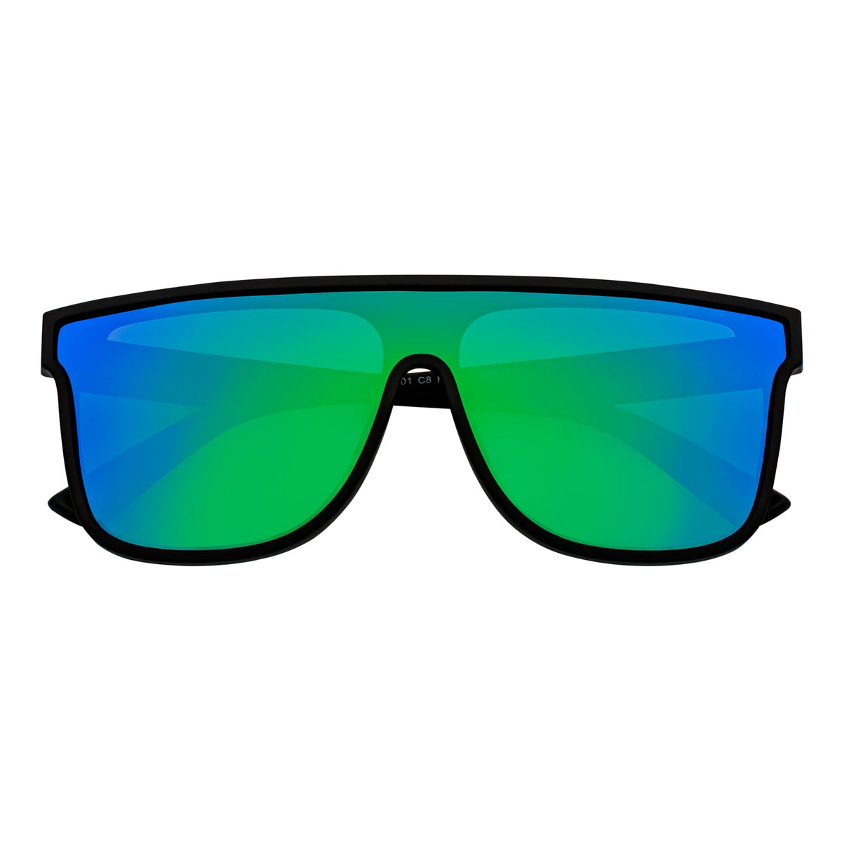 AEON - Flat Top Shield Polarized Sunglasses Mono Lens Black Green Mirror