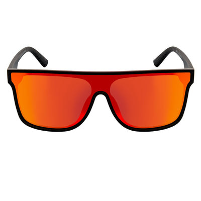 AEON - Flat Top Shield Polarized Sunglasses Mono Lens Black Orange Mirror