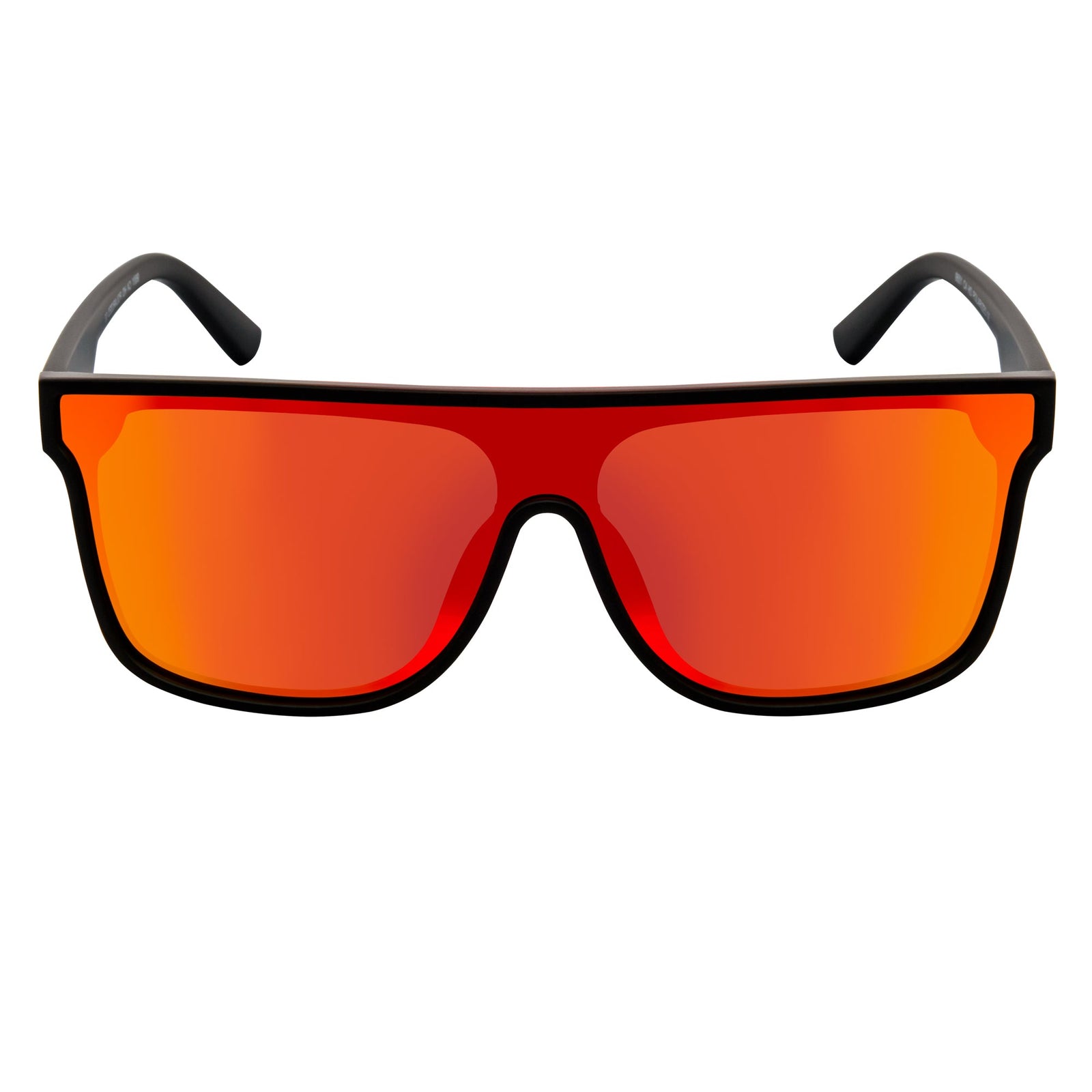AEON - Flat Top Shield Polarized Sunglasses Mono Lens Black Orange Mirror