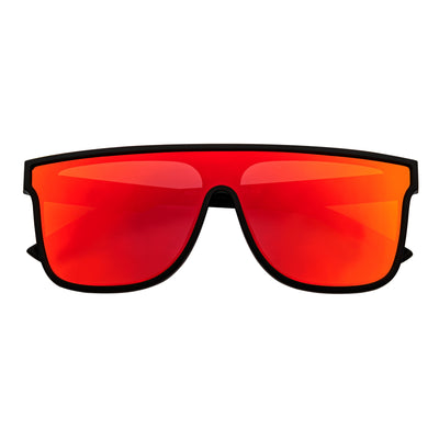 AEON - Flat Top Shield Polarized Sunglasses Mono Lens Black Orange Mirror