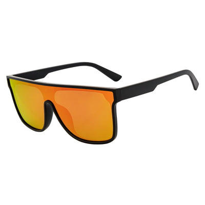 AEON - Flat Top Shield Polarized Sunglasses Mono Lens Black Orange Mirror