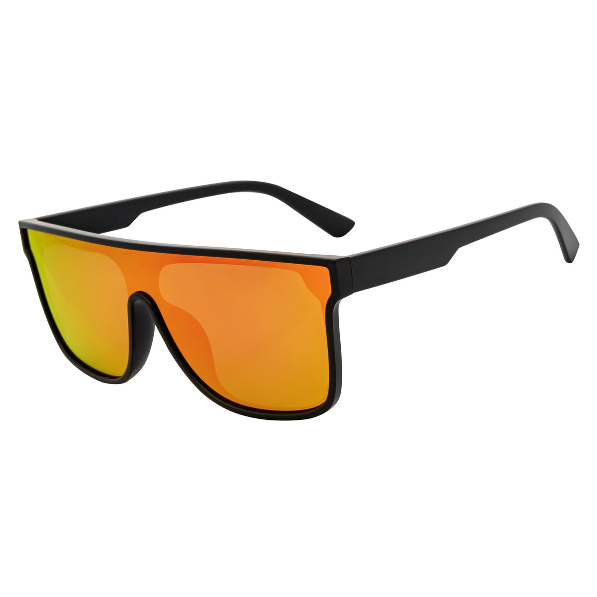 AEON - Flat Top Shield Polarized Sunglasses Mono Lens Black Orange Mirror