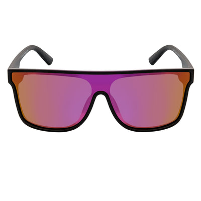 AEON - Flat Top Shield Polarized Sunglasses Mono Lens Black Purple Mirror