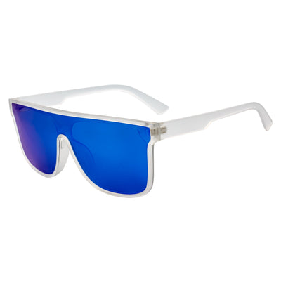 AEON - Flat Top Shield Polarized Sunglasses Mono Lens Frost Blue Mirror