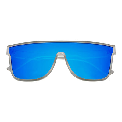 AEON - Flat Top Shield Polarized Sunglasses Mono Lens Frost Blue Mirror