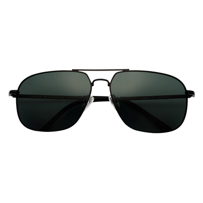 ANDERSON - Polarized Metal Square Aviator Black Sunglasses Green Lens